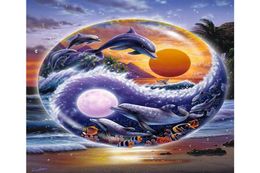 Yin and Yang Dolphins 5D DIY Mosaic Needlework Diamond Painting Embroidery Cross Stitch Craft Kit Wall Home Hanging Decor2564232