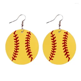 Dangle Earrings Baseball Softball Leather Round
