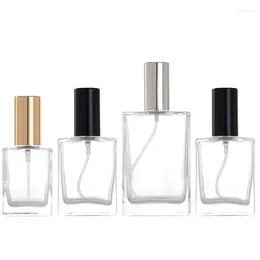 Storage Bottles 5pcs Refill 30ml 50ml 100ml Screw Nack Spray Mist Pump Flat Square Empty Crystal Clear Glass Atomizer Perfume Bottle