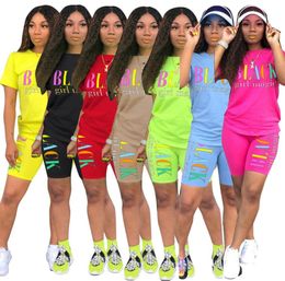 Summer Women Designer 2 Piece Short Sets Clothes Casual Tracksuit Short Sleeve TShirt Biker Shorts Suits Sportswear Plus Size 8861464289