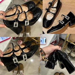 RV High Heels square buckle Dress Shoes Sandals Chunky heel 3-8cmLady Pumps Famous Design Wedding Pumps pommel Metal Buckle Embellished Strap Shoes with Box