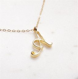 Gold Color Swirl Initial Alphabet Necklace All 26 English AT Cursive Luxury Monogram Name Word Text Character Capital Letter Pend1375109