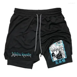 Men's Shorts Anime Jujutsu Kaisen Compression For Men Quick Dry Athletic Pocket Performance Gym Workout Fitness 2 In 1