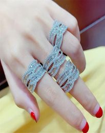 Sparkling Luxury Jewelry 925 Sterling Silver Princess Cut White Topaz CZ Diamond Gemstones Women Wedding Engagement Band Ring For 1052748