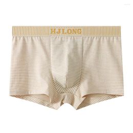 Underpants Mens Sexy Boxershorts Middle Waist Stripe Underwear Breathable Boxer Briefs Pouch Bulge Male Panties Shorts