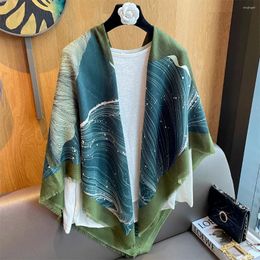 Scarves Green Temperament Linen Large Square Scarf Female 2024 Summer Sunscreen Shawl 130 130cm Travel Beach Towel