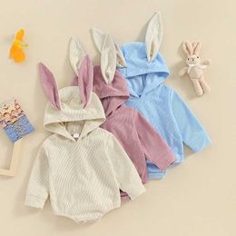 Rompers Newborn Baby Girl Boy Easter Outfit Long Sleeve Corduroy Romper Bunny Bodysuit Hoodie Sweatshirt 0-18M H240508