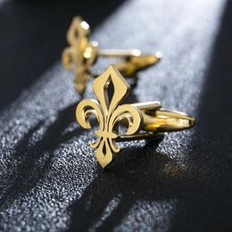 Cuff Links Tangula Stainless Steel Saint Lily Mens Cufflinks Retro Christian Faith Jewellery Groom Wedding Accessories Best Mens Gift Q240508