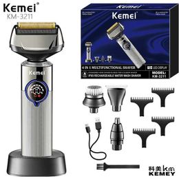 Razors Blades Kemei KM-3211 professional electric foil shaver waterproof IPX5 USB rechargeable mens beard trimmer qshave Q240508