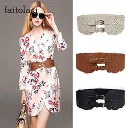 Elastic Wide Women Belts Fashion Double Buckle Ladies Belts For Dresses Coat Female Leather Corset Belt Black White Waistband4205548