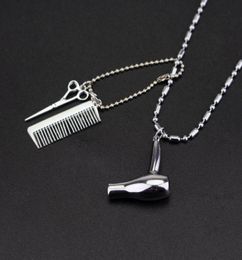 RJ New Fashion Barber Hair Dresser Silver Necklaces Hair DryerScissorComb Pendant Necklace Charm Collier Jewelry4625589