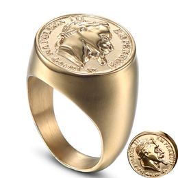 Stainless Steel Napoleon Head Sculpture Ring Gold Solid Men USA Standard Size 7 8 9 10 11 12 13 14 Three Dimensional Letter Extra large 271H