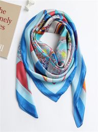 Fashion stripe scarf 90cm square scarf dress neck wrap like silk travel sunscreen shawl Popular fashion design3659292