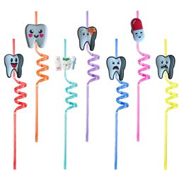 Disposable Plastic Sts Teeth 16 Themed Crazy Cartoon St With Decoration For Kids Girls Party Decorations Reusable Drinking Supplies Bi Otoei