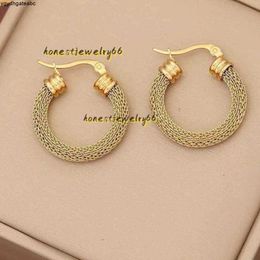 Designer Stainless Steel Gold Color Geometric Mesh Pattern Hoop Luxury Earrings For Women New Trend Girls Exaggerated Party Jewelry Gifts K2WR