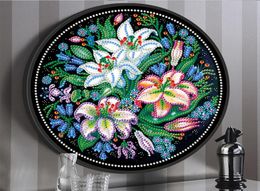 AZQSD Diamond Painting Flower Special Shaped DIY Diamond Embroidery Mosaic Lily With Round Frame Art Kits Home Decorations 2012023143155