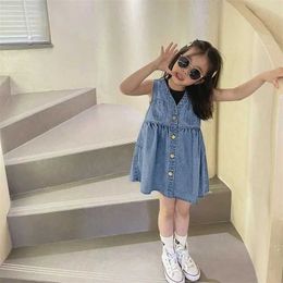 Girl's Dresses Pocket Baby Girl Pendant Dress Denim Dress Girl Tank Top Summer Birthday Party Childrens Clothing Childrens Clothing Casual Childrens ClothingL2405