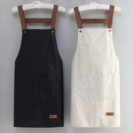 Kitchen waterproof and oil resistant apron for men women cooking solid color simple el work clothes 240508