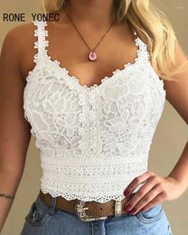 Women's Tanks 2024 Women Chic Thick Straps Lace Hook Flower Hollow Sleeveless Summer Cami White Crop Tops