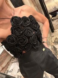 Women's Tanks Women Summer Celebrity Sexy Halter Backless Flower Black Bandage Tops 2024 Designer Fashion High Street Top