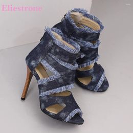 Dress Shoes 2024 Fashion Blue Leopard Women Sandls Round Toe High Stiletto Heels Lady Sandals Plus Small Big Size 12 32 43 47 50