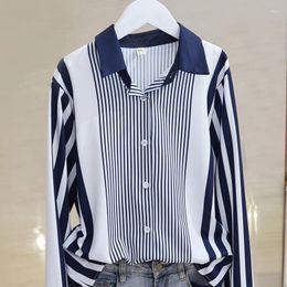 Women's Blouses Chiffon Blouse Women Stripe Long Sleeve Shirts For 2024 Elegant Button Up Shirt Womens Tops OL Vintage Female Clothing