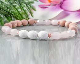 MG1100 Cutted Rose Quartz Lava Stone Bracelet Natural Rosewood Beaded Bracelet Essential Oil Diffuser Energy Bracelet Aromatherapy1818552