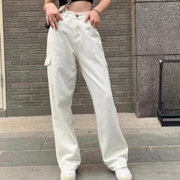 Women's Jeans Womens Cargos Pants Y2K Boyfriend For Women Fashion Streetwear Oversized Wide Leg Hip Hop High Waist White Trousers