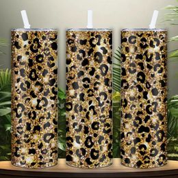Water Bottles 3d Print Leopard Pattern 20oz Sublimation Stainless Steel Tumblers With Lid And Straw Insulated Straight Cups
