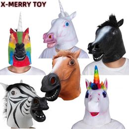 Party Masks Adult horse head mask white unicorn animal costume props Halloween Rave adult zebra role-playing Theatre PR Q240508