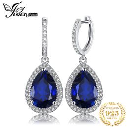 JewelryPalace 12ct Huge Pear Created Blue Sapphire 925 Sterling Silver Dangle Earrings for Women 240507