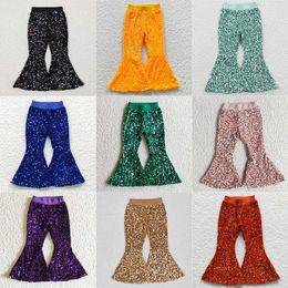 Trousers Wholesale Kids Fashionable Boutique Clothing Baby Girls Cute Real Sequins Soft Comfortable Children Bell Bottoms Pants Clothes T240509