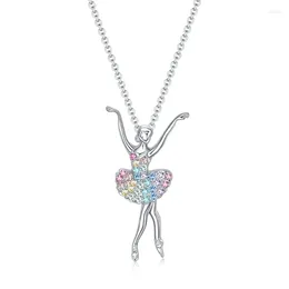Pendant Necklaces Fashion Ballerina Ballet Dancer Dancing Girl Colourful Tutu Birthstone Crystal Rhinestone Necklace For Women Jewellery Gift