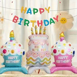 Party Decoration Inflatable Aluminum Film Standing Cake Balloon With Base Thickened Happy Birthday Baby Shower Background