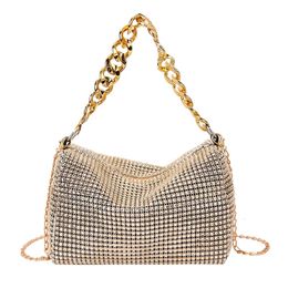 Luxury Designer Shiny Shoulder Bag Shining Evening Clutches Handbag Party Purses Gold Silver Womens 240509