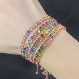 Wedding Bracelets Adjustable Multicolor Tennis Bracelets for Women Ladies Wedding Rainbow Colourful Zircon Charm Bracelet Hand Chain Jewellery DZH043