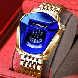 Wristwatches 2024 Creative Locomotive Luxury Watches Men Gold Stainless Steel Military Waterproof Technology Clock Male Sports Wristwatch