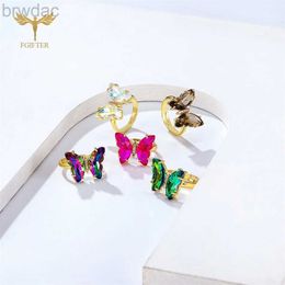 Navel Rings 18 Colors Zircon Butterfly Rings For Women Girls Luxury Gold Color Copper Hand Finger Jewelry Accessories Adjustable Size Gifts d240509