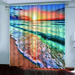 Curtain Beautiful Po Fashion Customised 3D Curtains Blue Waves Modern Living Room