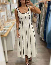 Casual Dresses Womens 2024 Summer Fashion Striped Contrast Binding Sleeveless U-Neck A Line Daily Maxi Vest Dress