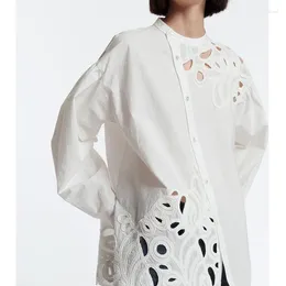 Women's Blouses Diagonal Placket With Soft Mist Feeling Three-dimensional Snowflake White Embroidered Summer Shirts E082