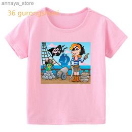 T-shirts Cartoon Skull Pirate Ship Printed Graphic Childrens T-shirt Boys T-shirt Girls T-shirt Pink Top Girls T-shirt Boys T-shirtL2405