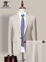 Jacket Pants Luxury Brand Fashion Solid Colour Mens Formal Casual Business Office Suit 2Pcs Set Groom Wedding Dress Party 240419
