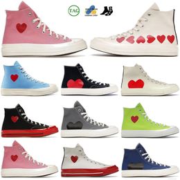 High Top Vintage Commes Des Garcons X 1970s Designer Canvas Shoes Womens Mens All Star Classic 70 Chucks Taylors Low Multi-Heart Sneakers Trainers