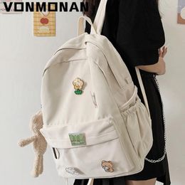 School Bags Women Nylon Cute Backpack Bear Female Student College Bag Badge Girl Doll Rucksack Kawaii Book Ladies Fashion Trendy