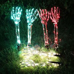 Arms Skeleton Hand Decorations Halloween Stakes, Waterproof Battery Operated LED Light Up Figurine Holiday Party Garden Outdoor Decor