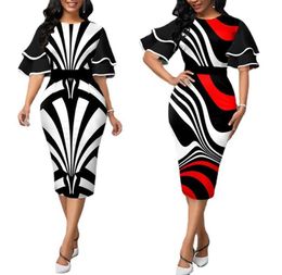 Casual Dresses Plus Size Elegant Geometric Print Evening Party Dress 2022 Autumn Women Butterfly Sleeve Chic Office Bodycon 3XL2325496