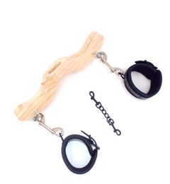 CBT Ball Stretcher Scrotum Lock Scrotal Bondage Fixture Wood Humbler Foot Cuffs Set Cock Ball Torture BDSM Sex Slave Toys3711035