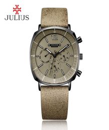 JULIUS Real Chronograph Men039s Business Watch 3 Dials Leather Band Square Face Quartz Wristwatch High Quality Watch Gift JAH03315639