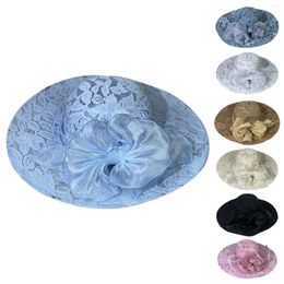Wide Brim Hats French Style Chic Lace Sun Foldable Beach Hat With Floral Large UV Protection Solid Color Visor Bucket